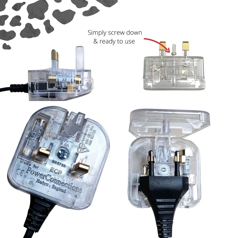 (EU TO UK | FUSED) Transparent EURO 2 Pin Plug Converter / EU To UK travel Plug / Power Converter