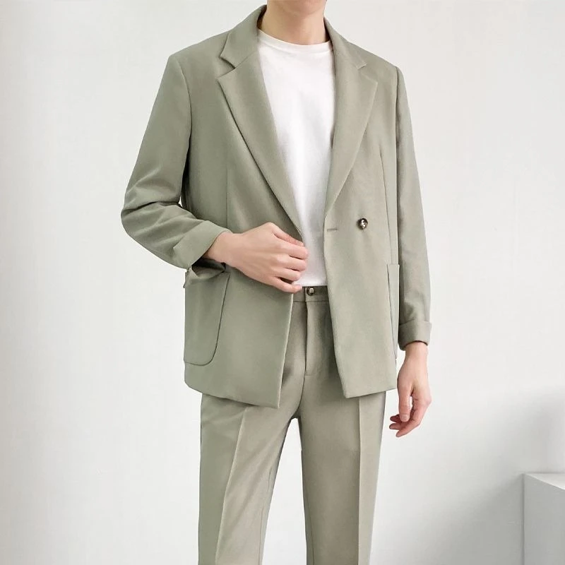 Men's Premium Fall Winter Suit Set Loose Fit Flowy Blazer Korean Style Streetwear Smart Casual Outfits