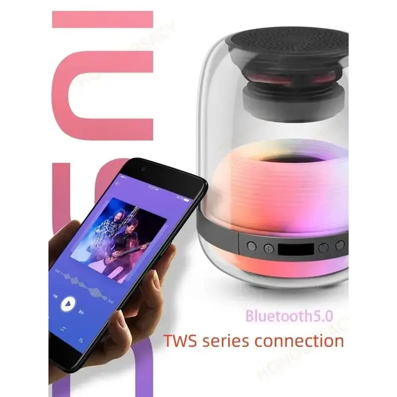 ABMF Wireless Bluetooth Speaker, 360 Degree LED Subwoofer, HIFI Sound Quality, Desktop for Creative Black, 1200mAh-2000mAh,