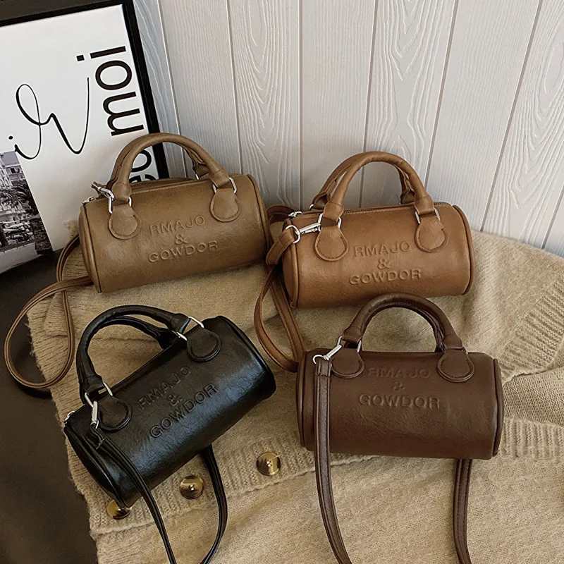 Women's Crossbody Bag r Bag Niche Design Bag Women's New Fashion Boston Bag Portable Cylinder Shoulder Messenger Bag