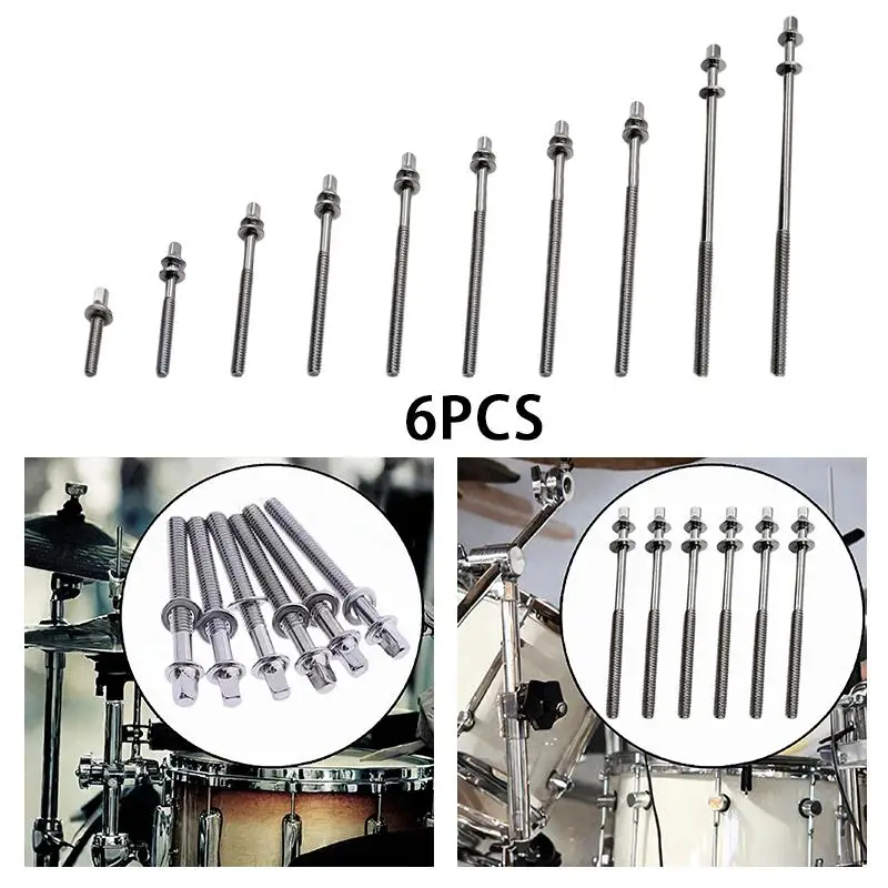 6Pcs Drum Tension Rods Drum Set Screws 5mm Strong Drum Lug Screws for Percussion Instrument Parts Accessory Replacement Build