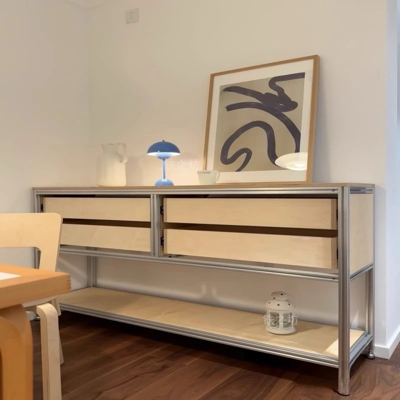 

Simple modern living room wall locker birch ocean plate aluminum profile dining side cabinet household storage cabinet
