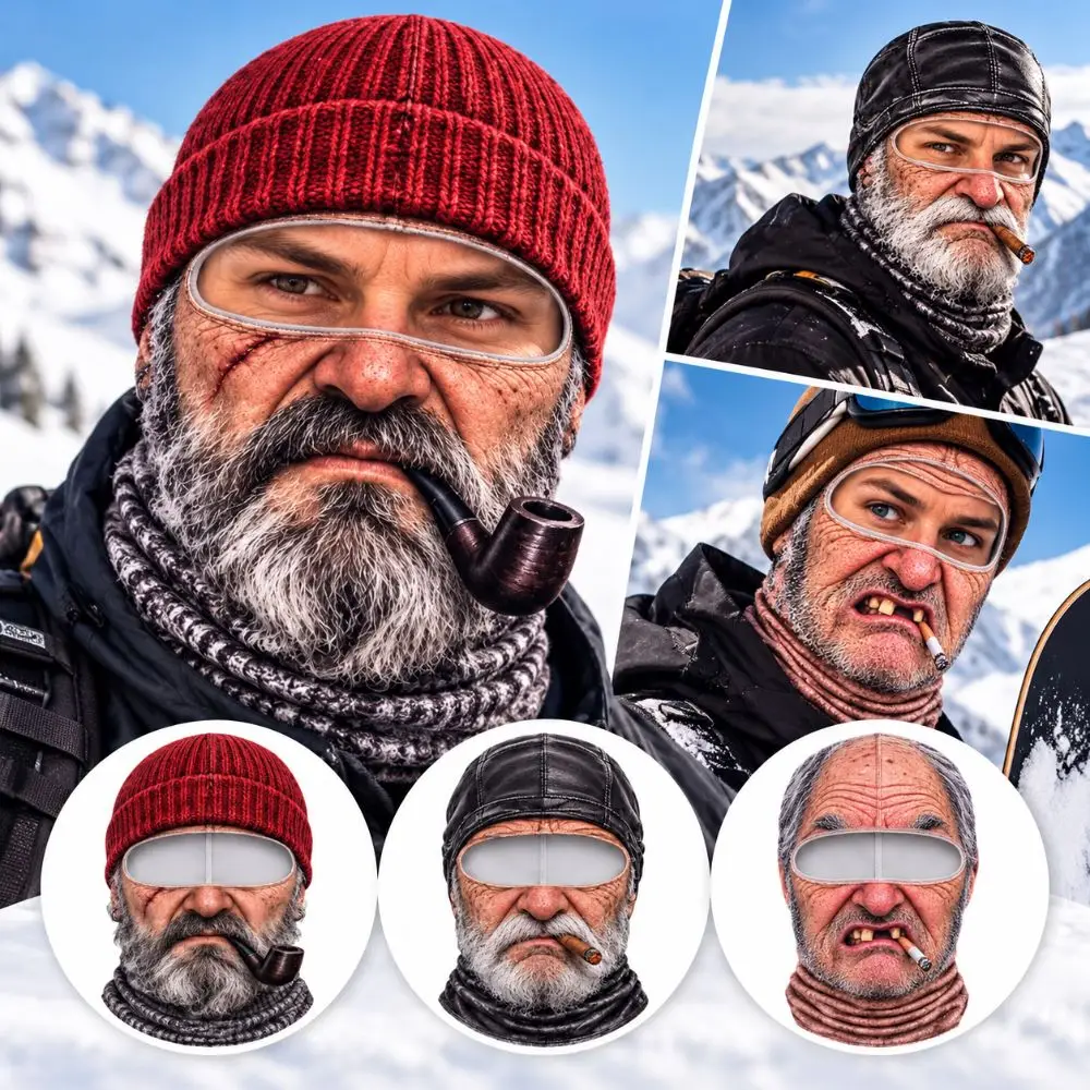 3D Face Printed Old Man Balaclava Face Mask Elderly Man Full Coverage Funny Ski Mask White Mustache Elastic Novelty Headwear