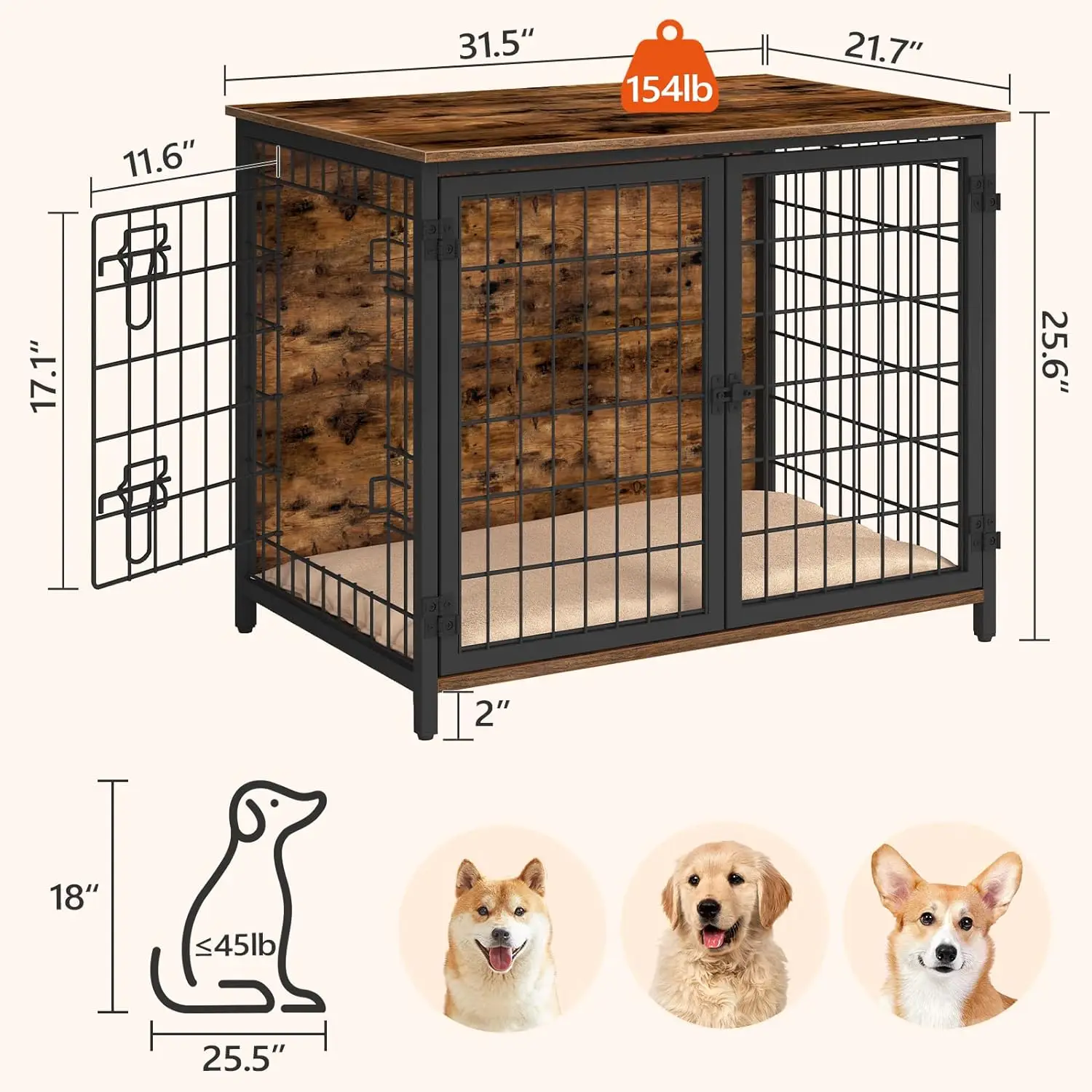 Customized Dog Crate Furniture Wooden Dog Crate Table Furniture Style Indoor Pet Crate with Double Doors Pet Cage House Product