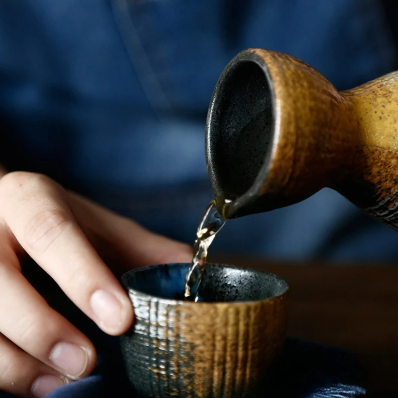 Japanese Style Sake Set Household Retro Wine Bottle Small Wine Cup Household Kitchen Vintage Ceramic Shochu Kettle Tea Cups