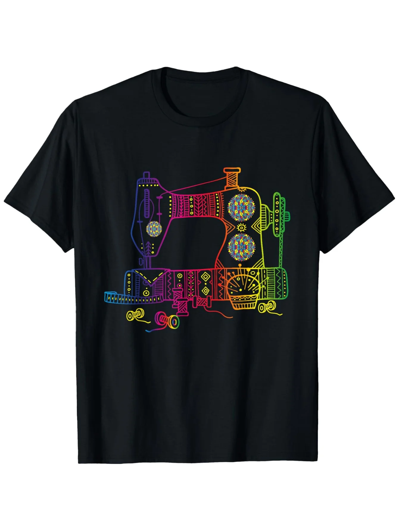 [Holiday Clothing] Vibrant Sewing Machine Graphic T-Shirt for Quilters & Seamstresses - 100% Cotton, Round Neck, Short Sleeve, P