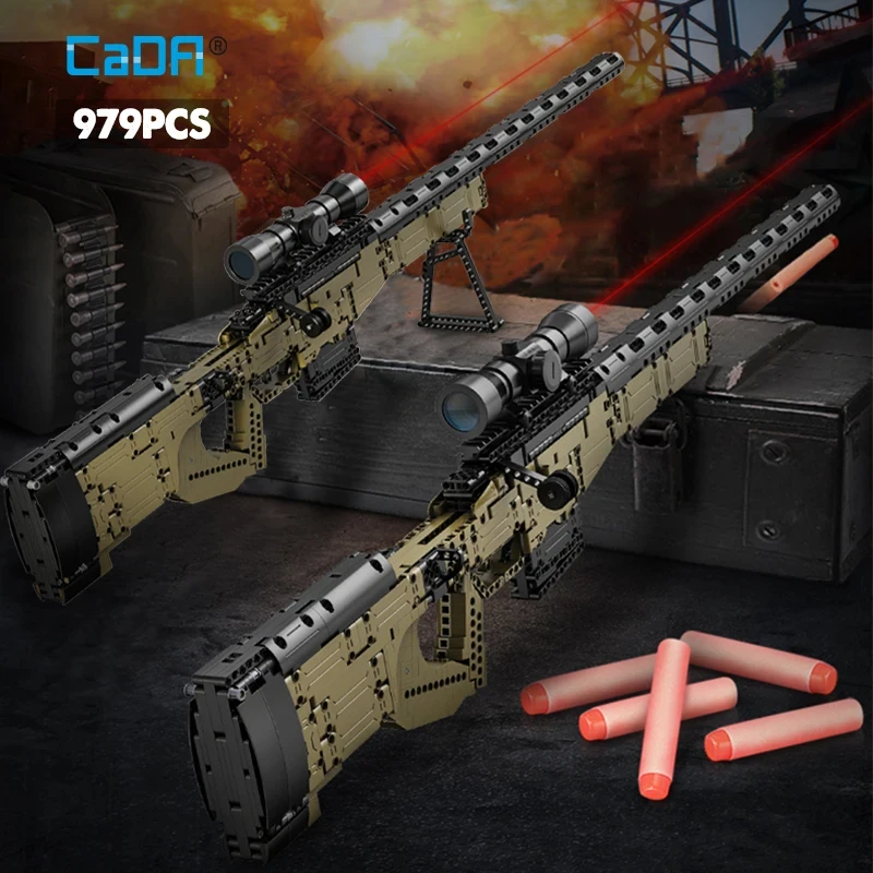 Cada 979Pcs City Technical  Police Military Weapon Sniper Rifle Building Blocks WW2 For Assault Rifle Bricks Toys for Kids Gifts