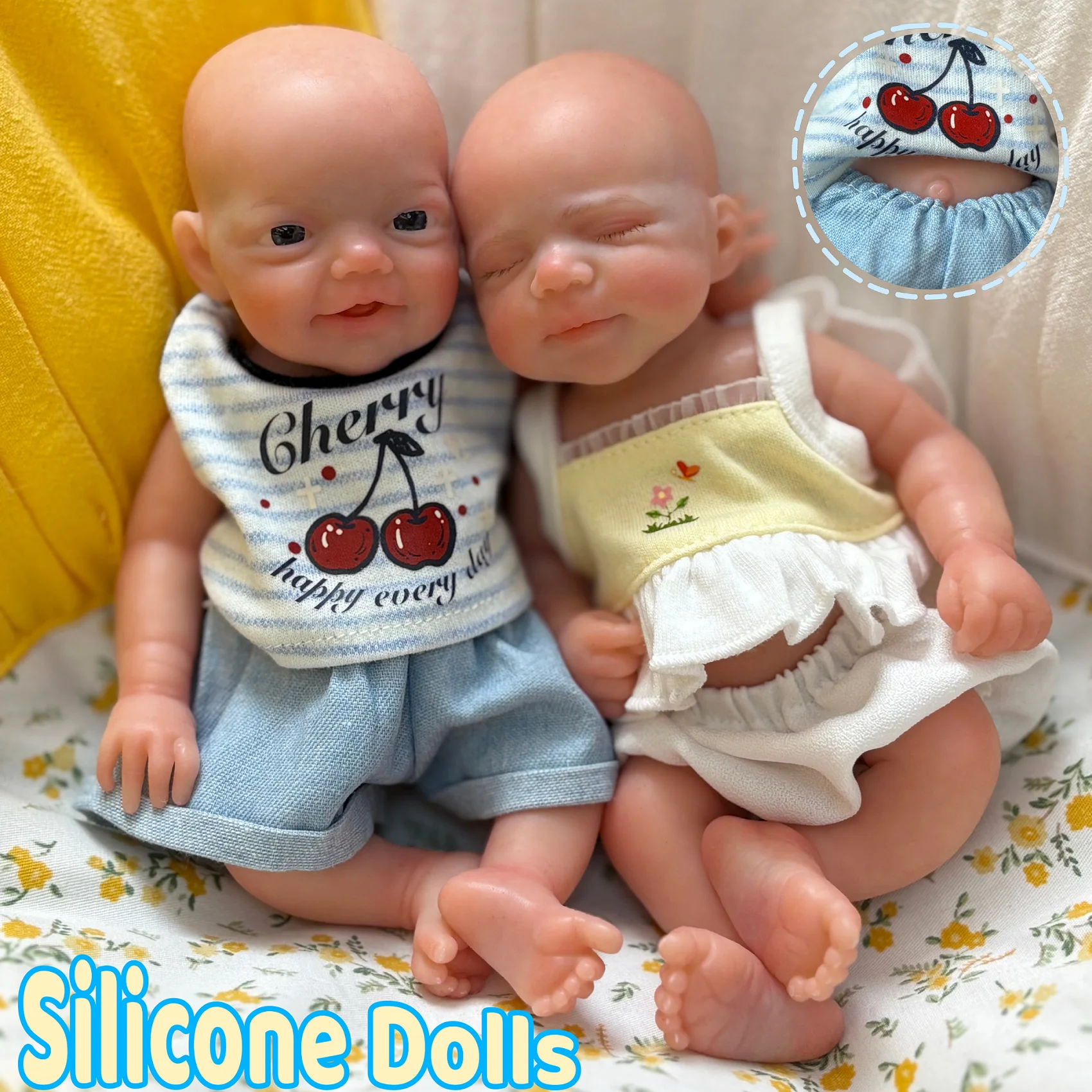 8인치/20CM 전신 실리콘 베베 리본 걸&보이 인형 방수 귀여운 신생아 베베 인형 수제 실물 같은 리본 인형