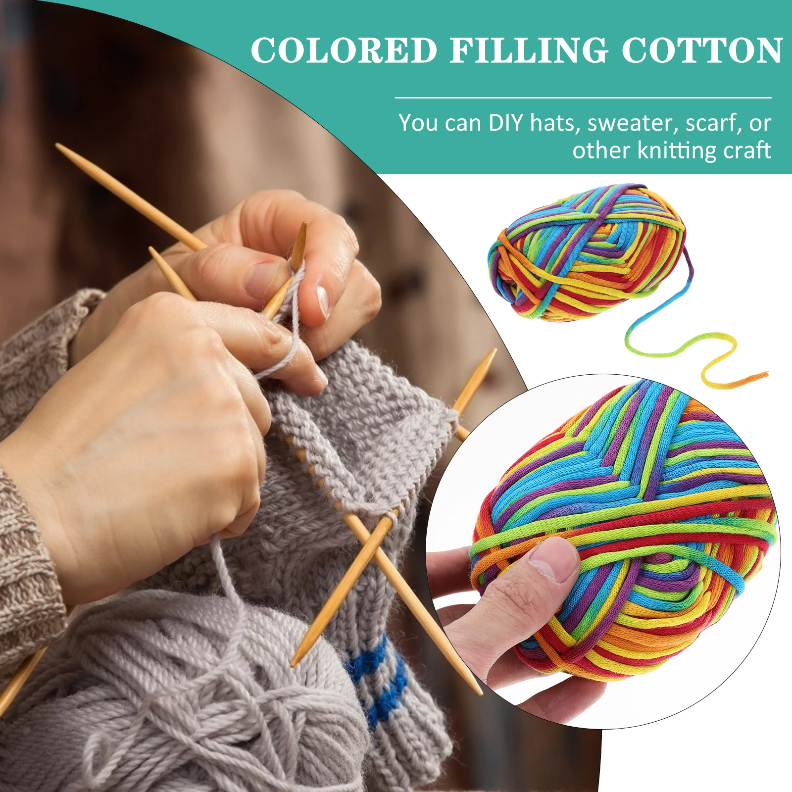 2 Pcs Yarn Rainbow Scarf Beginner Crochet Craft Cotton Thread Soft Colorful Knitting Hand Crocheting