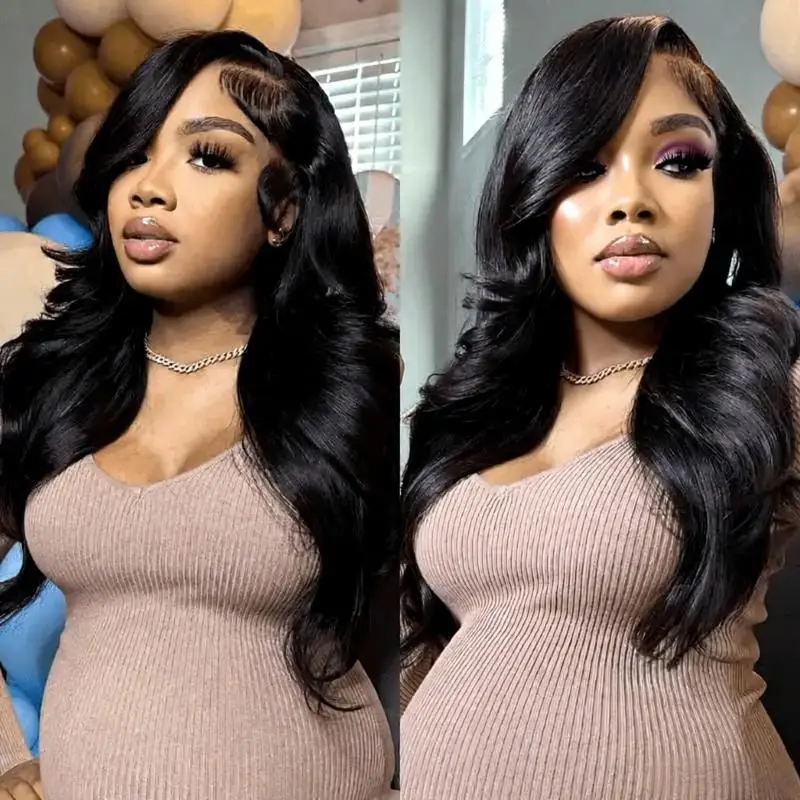 

44 46-дюймовый объемный волнистый 100% человеческие волосы 13x6 Hd Прозрачный кружевной фронтальный натуральный черный парик 13x4 Предварительно выщипанный парик с предварительным вырезом Плотность 200