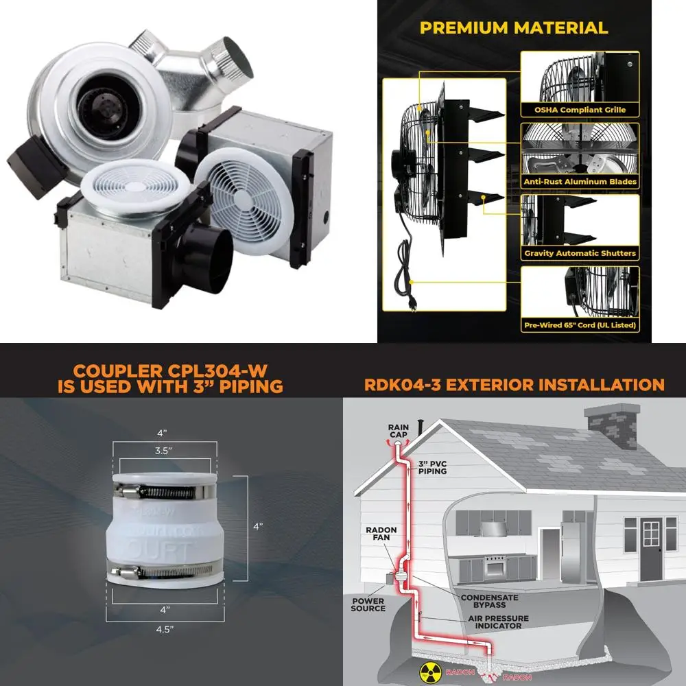 طقم مروحة حمام مضمنة بضوضاء منخفضة، تهوية موقع مزدوج، أبعاد 17 × 17 × 22، مناسبة لسوق الولايات المتحدة الأمريكية #1