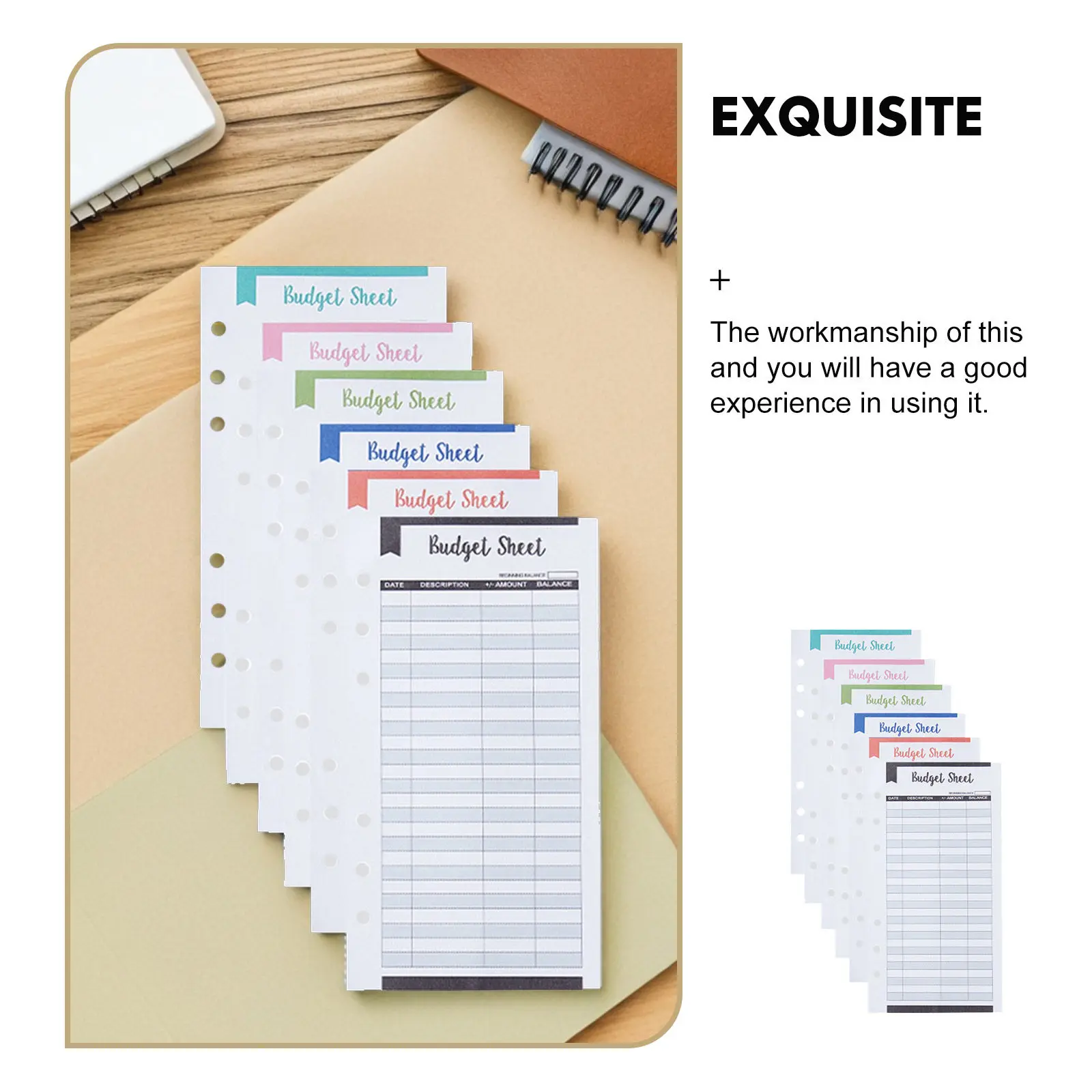 24Pcs Budget Cards Six-Holes Cash Binder Refill Portable Expense Tracking Sheets for Home Travel Picnic Business Self-Driving