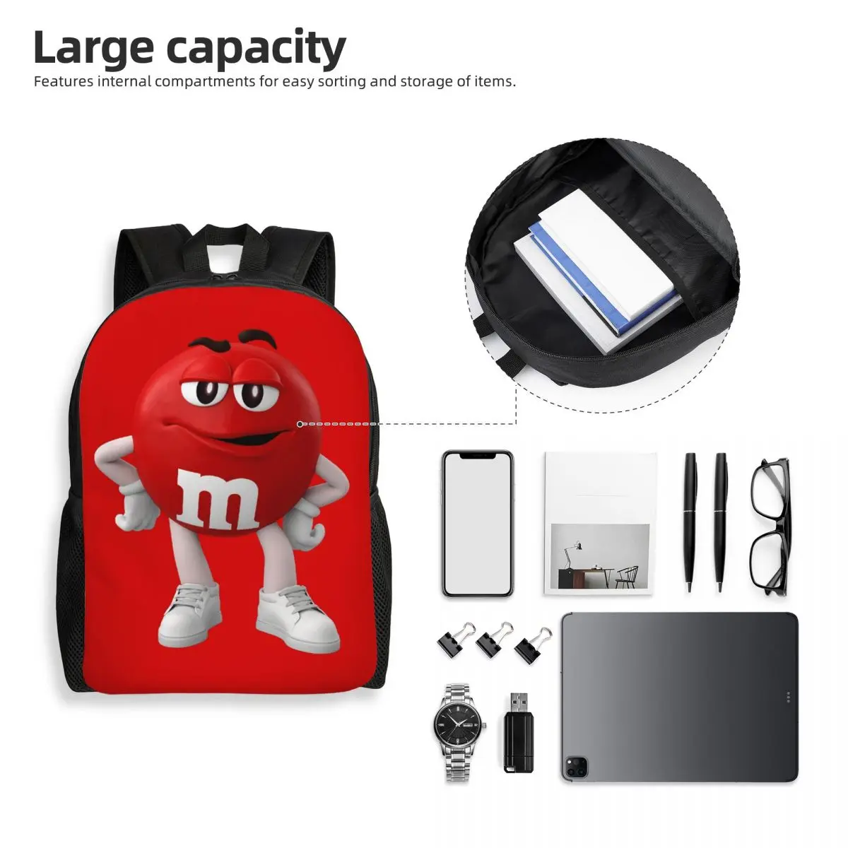 Personalizado Double M-M Chocolate Mochila Mulheres Homens Casual Bookbag para College School Candy Character Face Bags