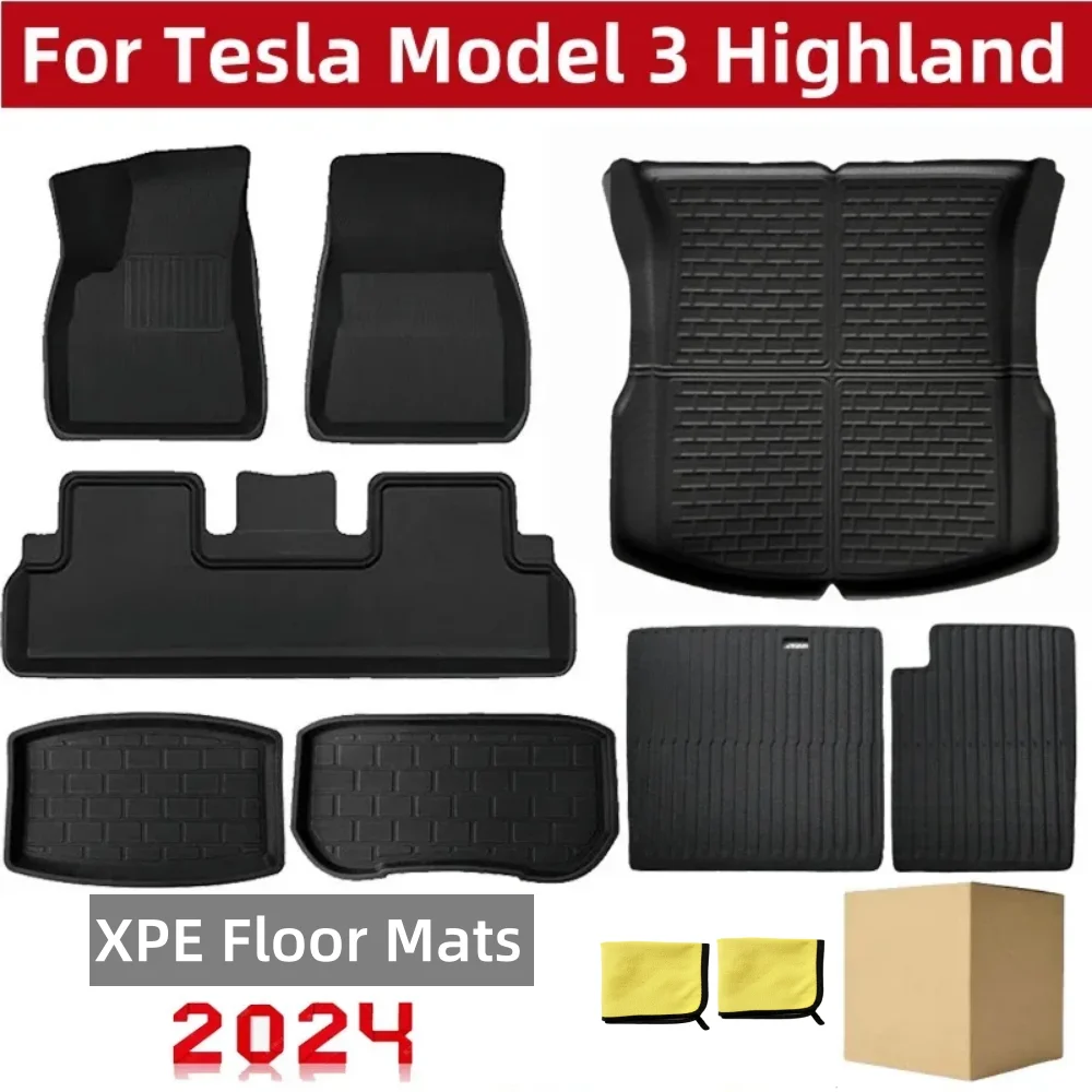 For Tesla Model 3 Highland 2024 XPE Floor Mats,LHD RHD All Weather Anti-slip Waterproof Trunk Mat Cargo Liners Accessories