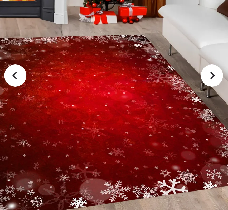 Red Snowflake Christmas Rug, Holiday Winter Decor Living Room, Bedroom, Kitchen, Balcony Home Decoration Carpet