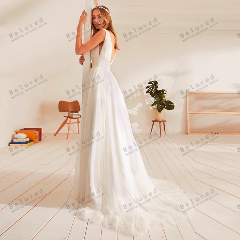 Graziosi abiti da sposa a-line Illusion abiti da sposa Sexy senza maniche abiti senza schienale per la festa formale affascinanti Vestidos De Novia