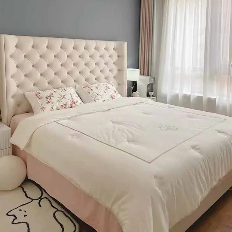 

Elastic Kawaii Soft Double Bed European High End Upholstered Luxury Queen Beds Modern Girl Wooden Camas De Dormitorio Furniture