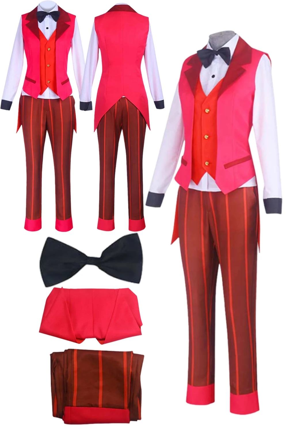 

Women Elizabeth Cosplay Bow Tie Costume Cartoon Fantasia Coat Stripe Suits Set Female Halloween Carnival Suit