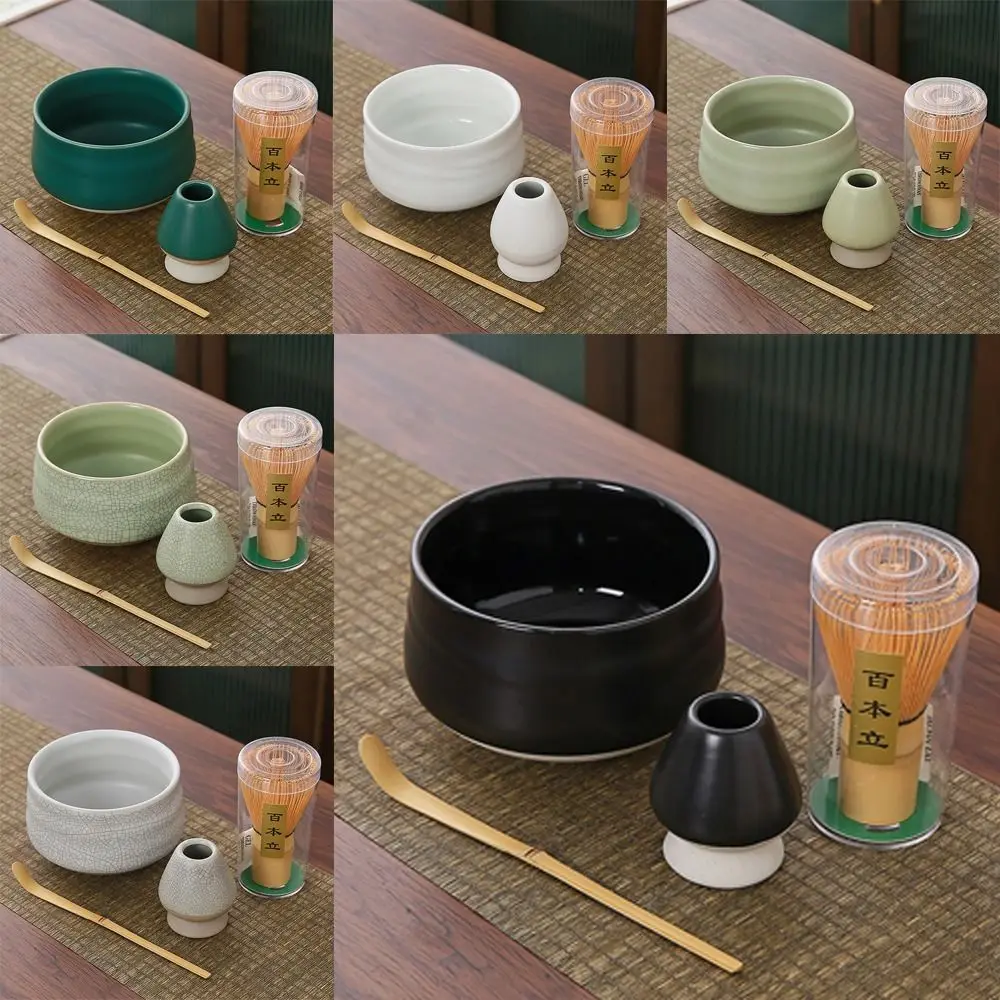 

4PCS New Bamboo Ceramic Japanese Matcha Tea Set Food Grade Reusable Match Bowl Safe Japanese Chasen Stirring
