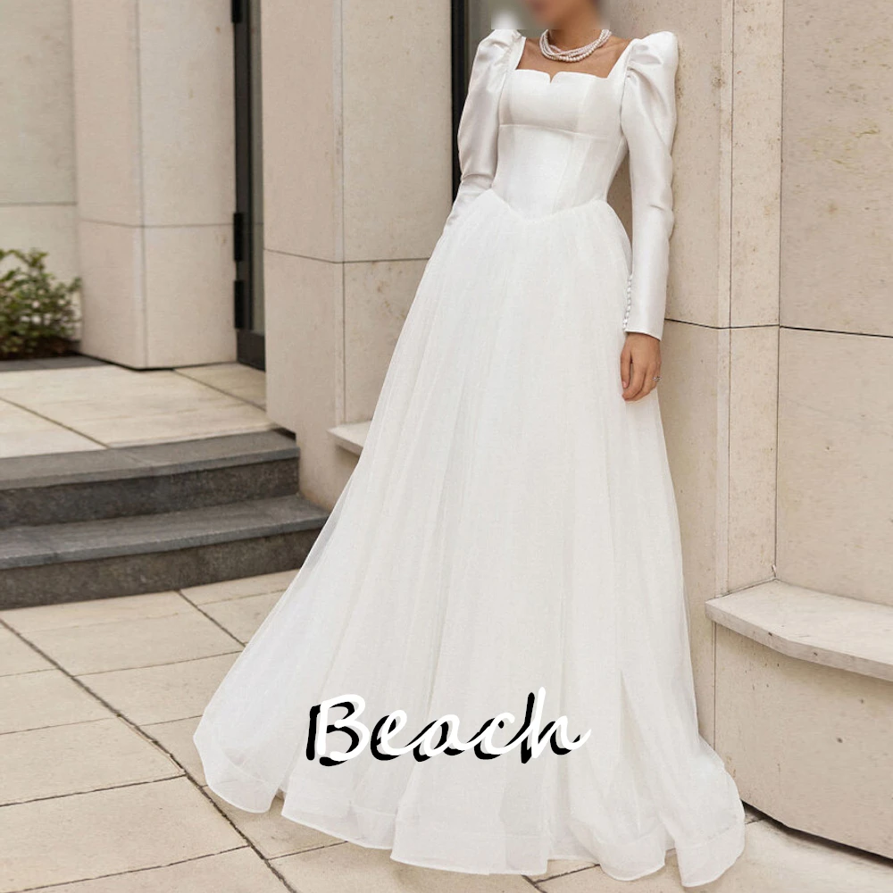 Beach Square Neck Cap Sleeve Solid Color Organza Backless A-Line Floor Length Sweep Train Small Forest Wedding High Quality