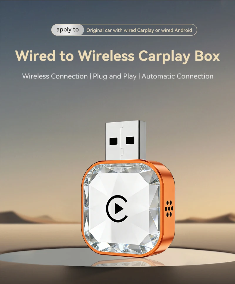 

Wireless Carplay Mirror Projection Connection Adapter, 2026 Upgraded 4-in-1 Diamond Orange, compatible with Airplay/Android Auto/Carplay, supports Apple Android phone mirror projection video playback