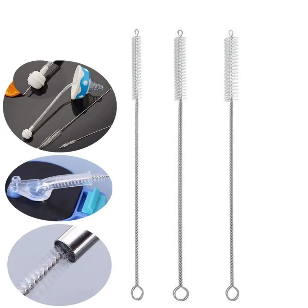 1Pcs Clean Stainless Extended Straw Cleaning Brush Nylon Silver Reusable Straw Soft Hair Bottle Clean Brush Tools
