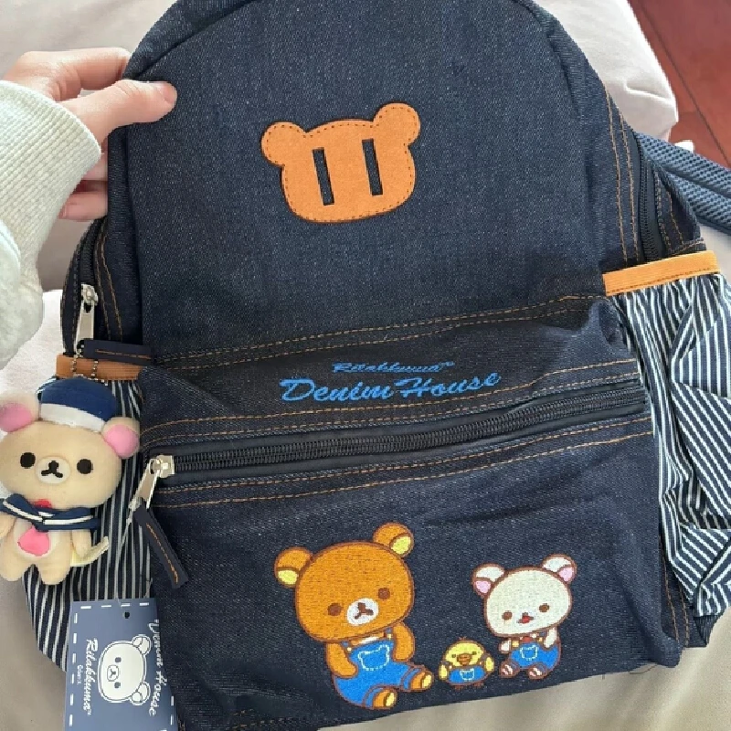 

Новый джинсовый рюкзак Rilakkuma, детский мини-рюкзак, студенческая повседневная милая дорожная сумка, детские аксессуары, рюкзак в подарок