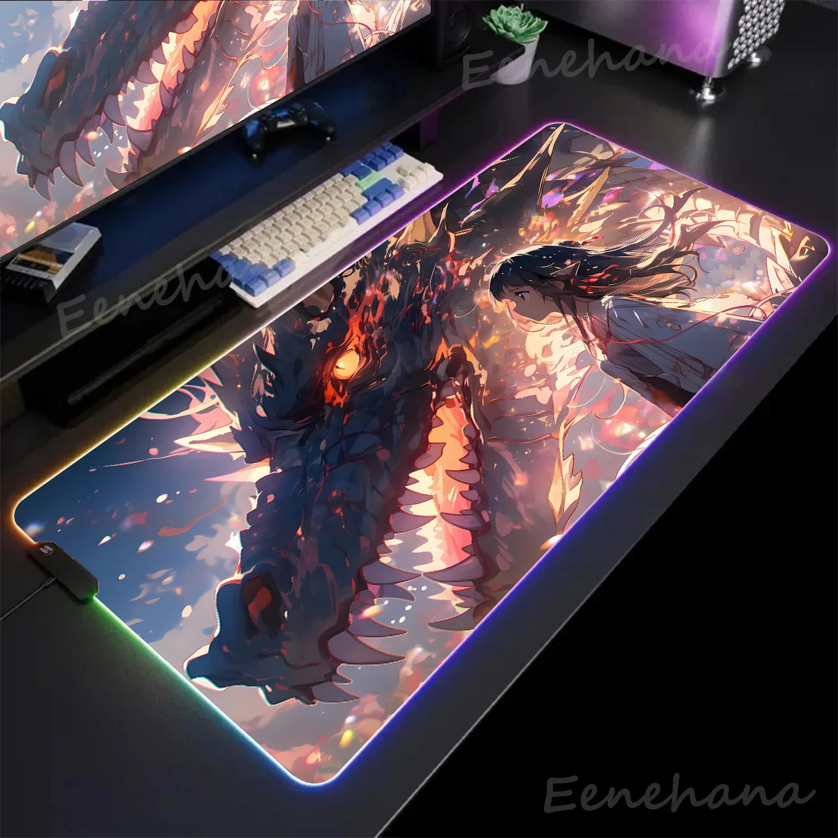 

Mouse Mats Dragon and Girl Desk Accessories Anime Mouse Pad RGB Gaming Setup Accessories Keyboard Gamer Cabinet Mat Extended