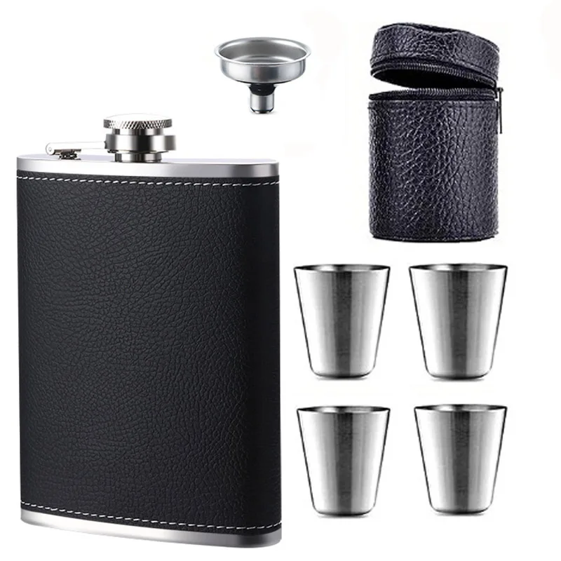 8oz Stainless SteelHip Flask with cup pen Funnel set Pocket Hip Flask gift package Alcohol Whiskey Hip Flask Screw Cap