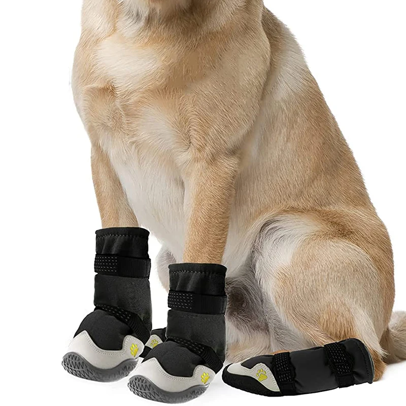 Dog Shoes, Pack of 4 Breathable Boots for Dogs with Reflective Straps, Microfibre Leather Rubber Rhombic Sole Dog Paw Protection