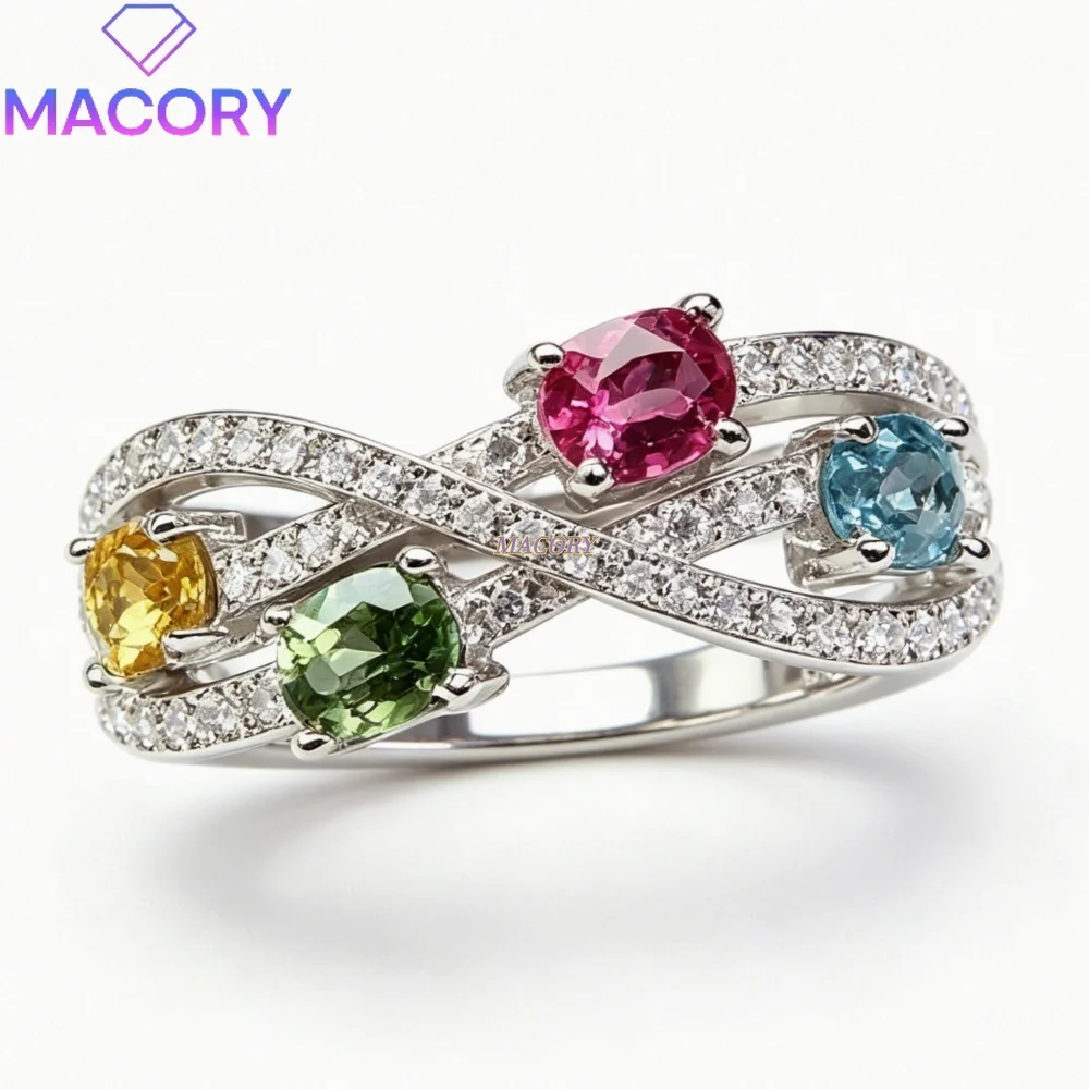 S925 sterling silver natural tourmaline ring exquisitely crafted with bright colors and a unique design great for birthday gifts