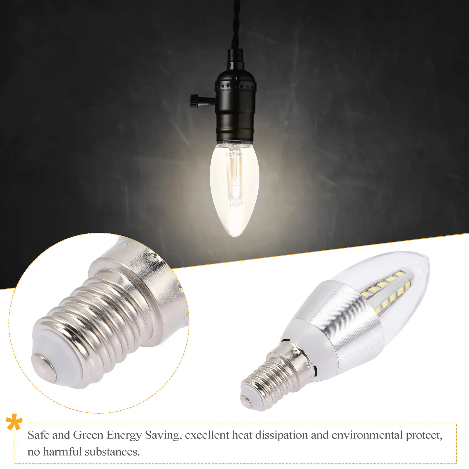 

2Pcs LED Bulbs Chandelier Light Bulb E14 Base Candelabra 5W Decorative Transparent Bulb Low Ceiling