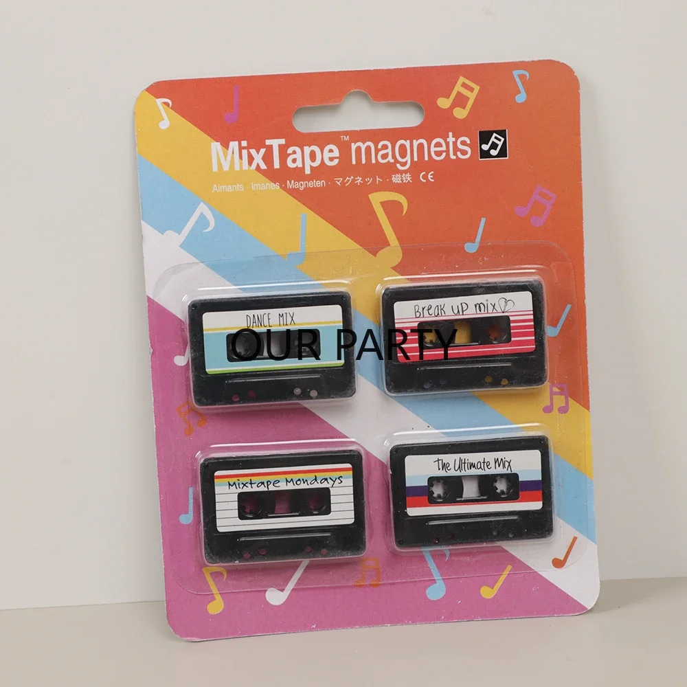 4Pcs/Pack Vintage MixTape Turntable Record Fridge Magnet Refrigerator Sticker Message Board Reminder for Home Kitchen Decoration