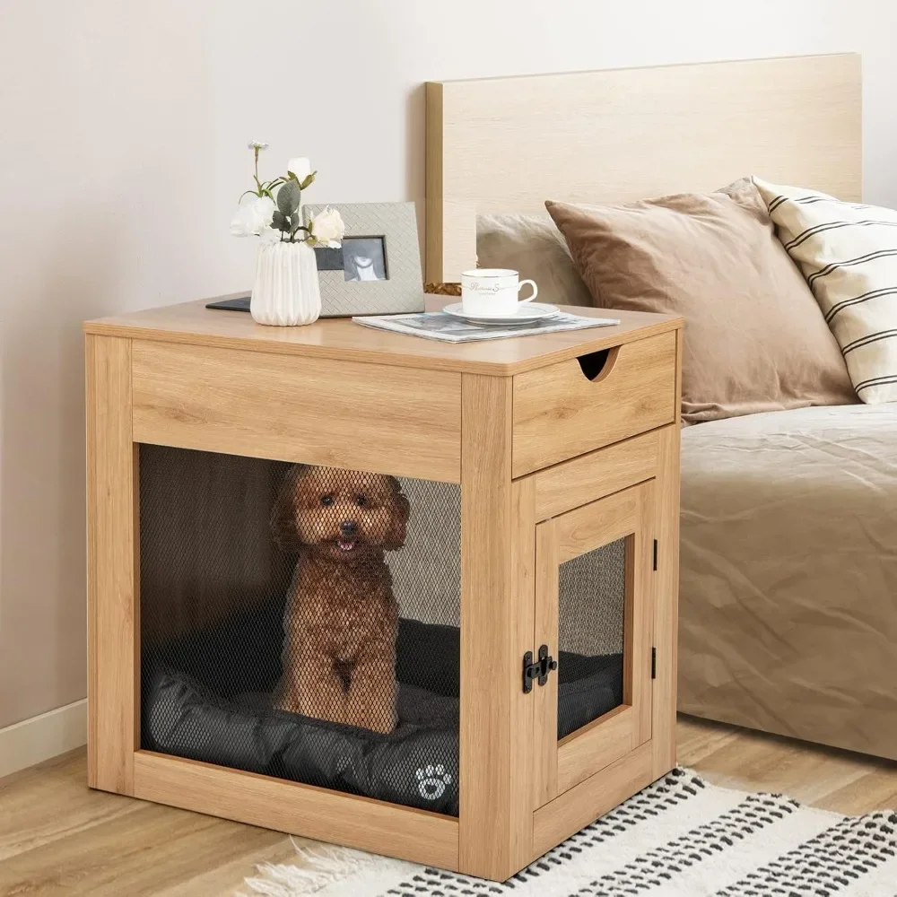 

Dog Crate Furniture with Wireless Charging Function & USB Ports, Furniture Style Small Dog Crate End Table with Drawer