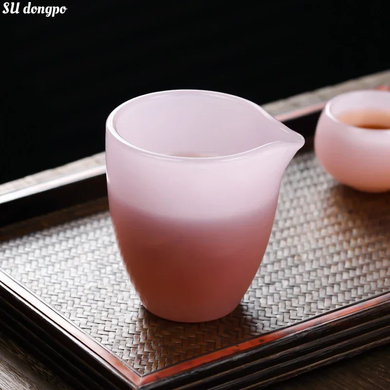 Furong Jade Porcelain Fair Cup-Harmony Chahai  Tea Cup Pink Tea Dispenser Glass Jade Glazed Tea Set Accessories