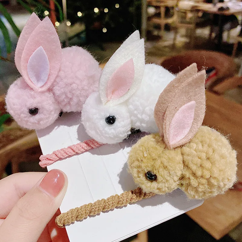 Cute Plush Rabbit Hair Rope for Children Plush Rabbit Hair Clip Hairband Hair Accessories