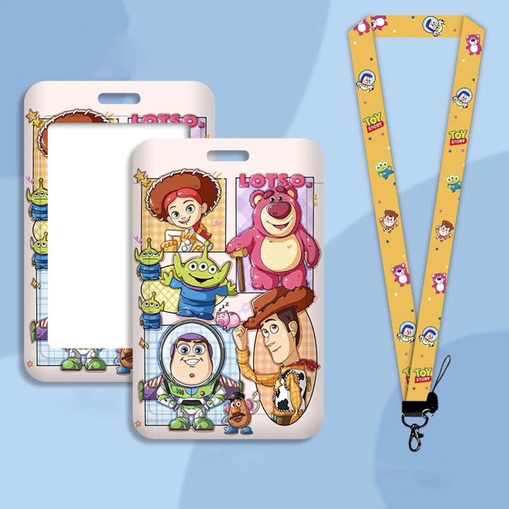 Disney Toy Story-funda de Pvc con dibujos animados para tarjetas, bolsa colgante para el cuello para estudiantes, tarjeta de identificación con cordón, autobús, pase de Metro, regalo de Halloween