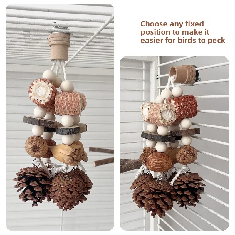 Natural Bird Chew Toy Cotton Rope Pinecone Parrot Toy Bite Resistant Birds Tearing Toy Cockatiels Training Cage Toys Accessries view 6
