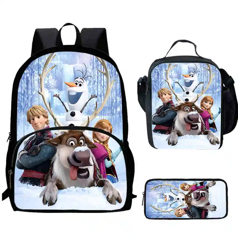 Cartoon Frozen Princess Elsa Child Backpack with Front Pocket,Lunch Bags,Pencil Bags for Aged 5-10 Anime Bag Boy Girl,Best Gift