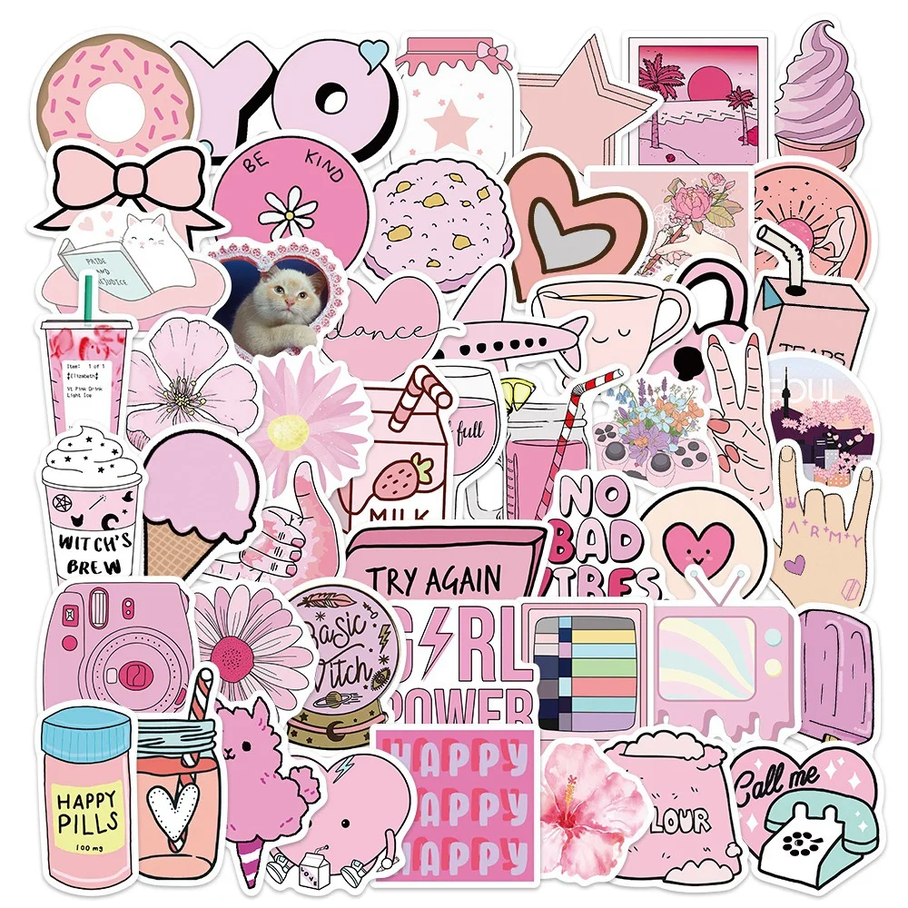 10/30/50PCS Cartoon Pink Stickers Series Cute Item Graffiti Notebook Luggage Laptop Phone Helmet Stationery Decoration Wholesale