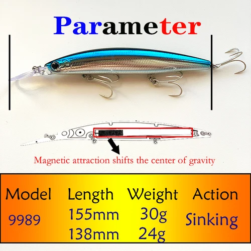 Imagen 2 del producto Señuelo de pesca Testar de 155mm, 30g, 138mm, 24g, cebo de pececillo hundido de fundición larga costera, Wobblers artificiales de curricán, Jerkbait, Lucio
