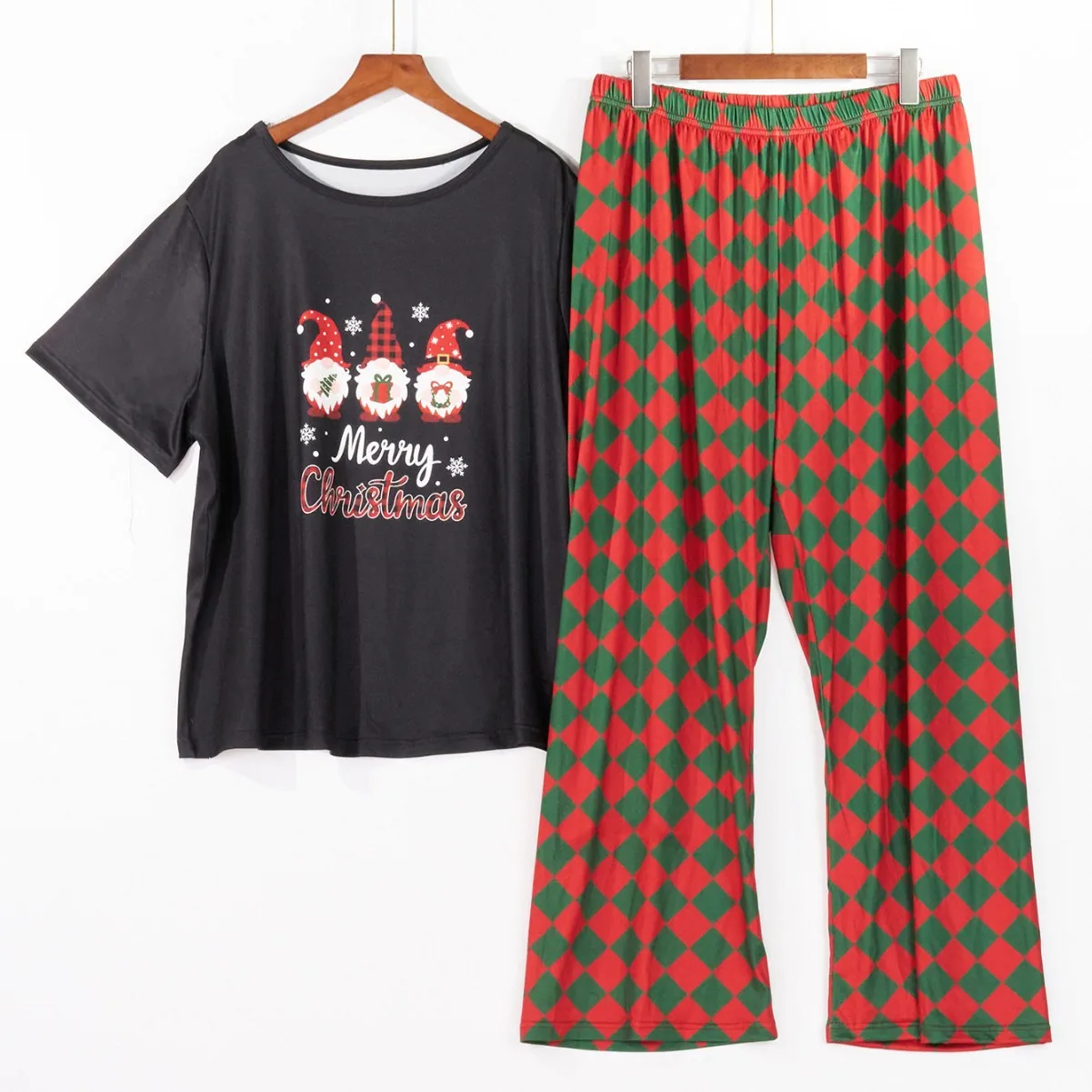 Natal tamanho grande pijamas para mulheres outono inverno novo estilo atmosfera impressa novo estilo calças de manga curta conjunto de pijama