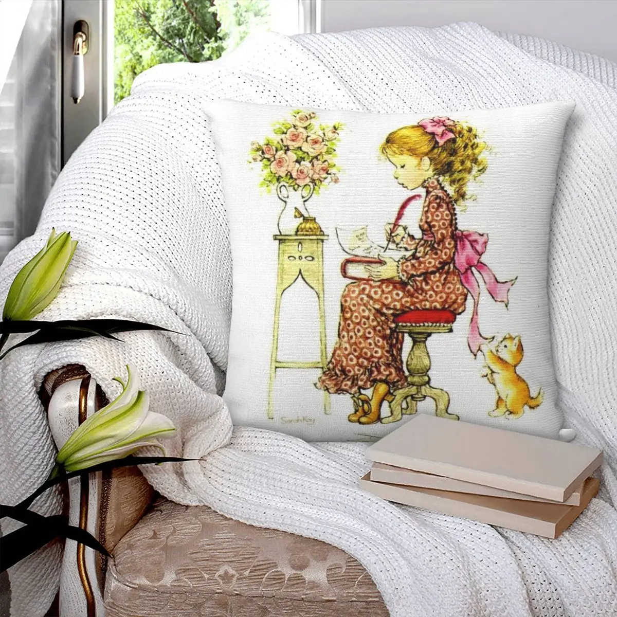 Sarah Kay Swing Girl Square Pillowcase Pillow Cover Polyester Cushion Zip Decorative Comfort Throw Pillow for Home Bedroom