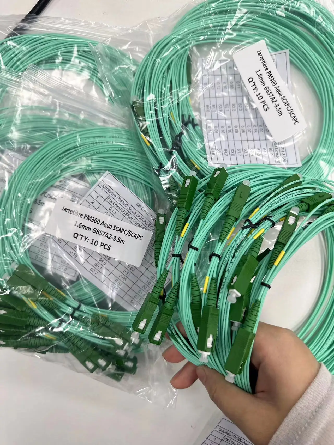Aqua Franch-fibra óptica Original, 100 piezas, G657A2, 3,5 metros, SC/APC-SC/APC, Simplex, 1,6mm, modo único