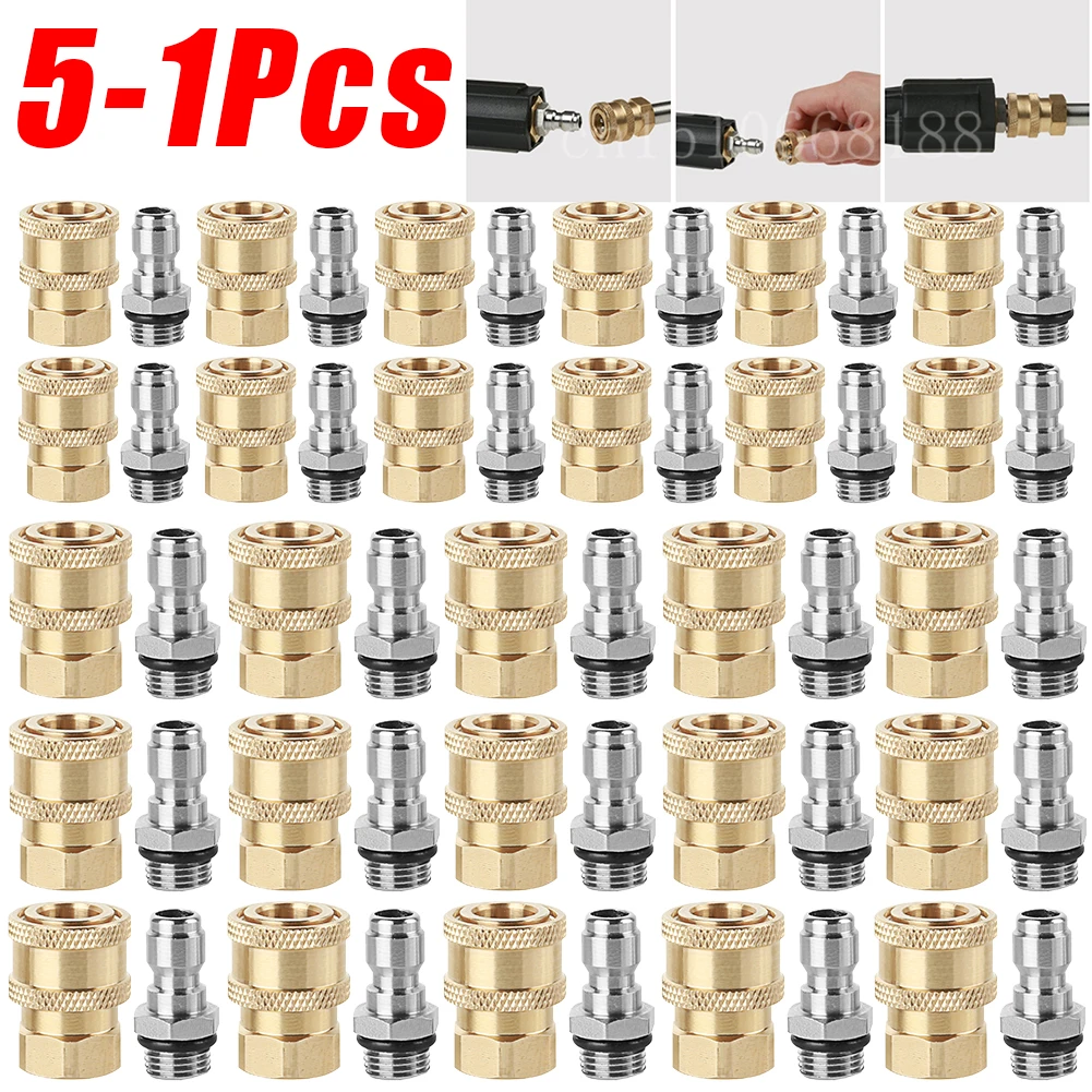 1-5Pairs High Pressure Washer Quick Connect Fittings M14x1.5mm Brass Connector for Snow Foam Pot Lance Spray Nozzle Adapter