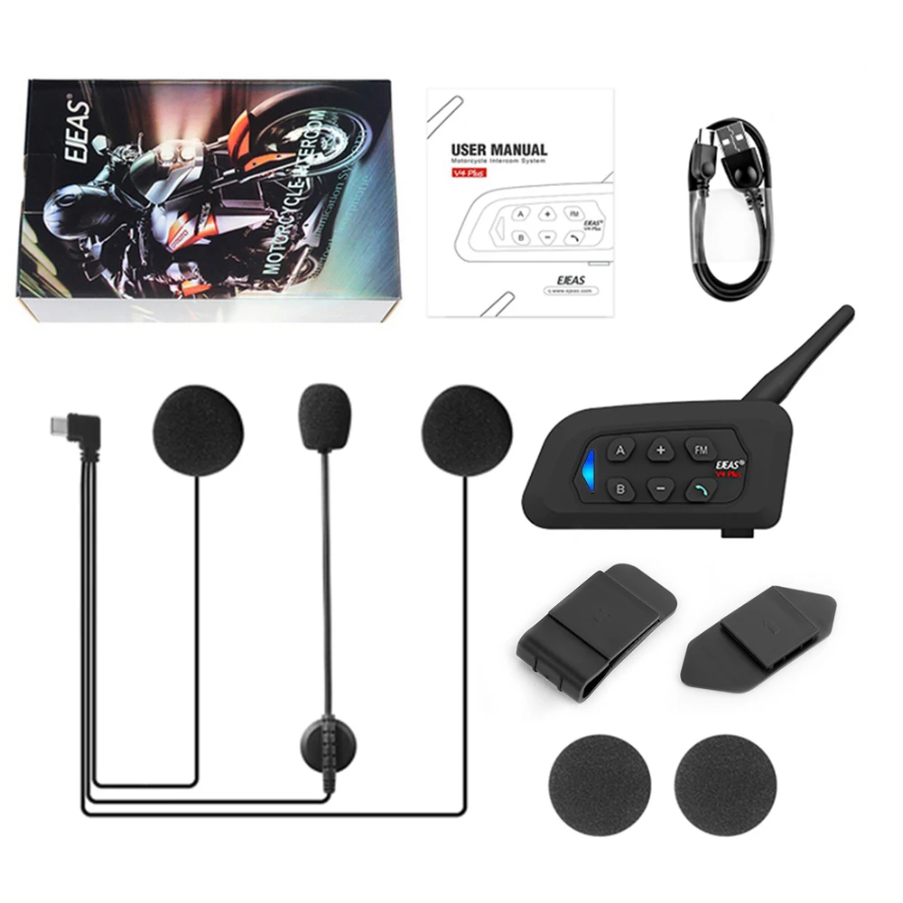 EJEAS V4 Plus Motorcycle Intercom Bluetooth Wireless Helmet Headset IP65 Waterproof FM Radio, Group Talking for 4 Rider 1500M image 3