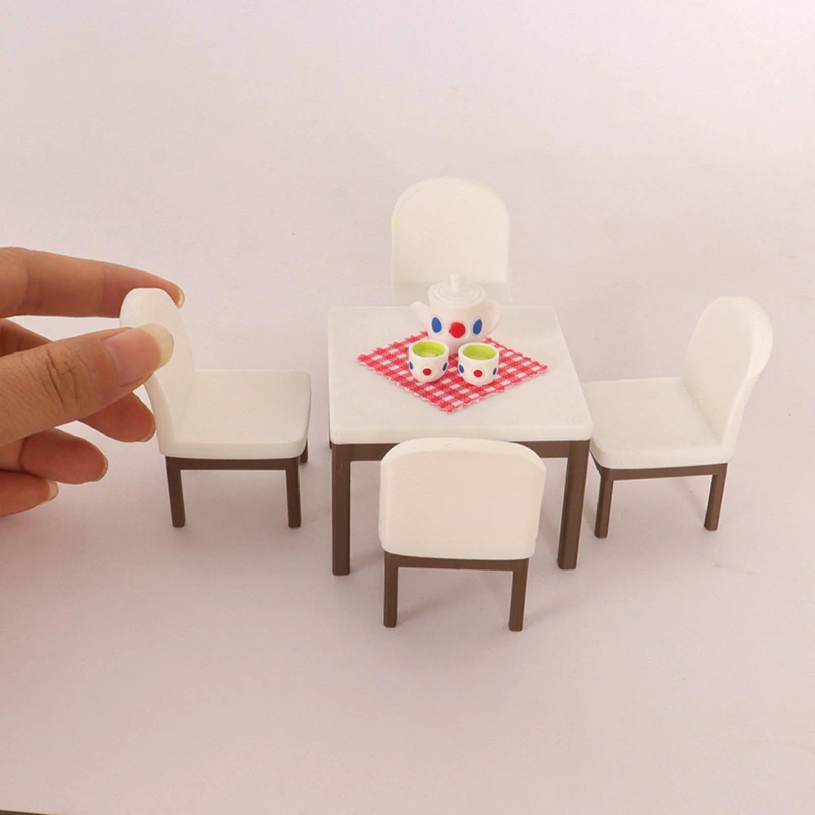 

5 Pieces Dollhouse Dining Room Set PLA Material Dollhouse Dining Furniture Set Miniature Table and Chairs No Assembly