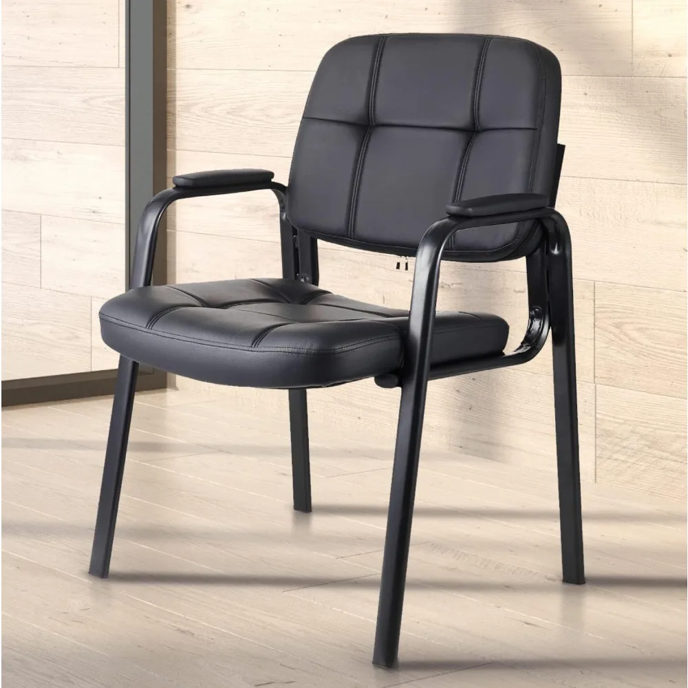 CLATINA Waiting Room Guest Chair with Bonded Leather Padded Arm Rest for Office Reception and Conference Desk Black 4 Pack