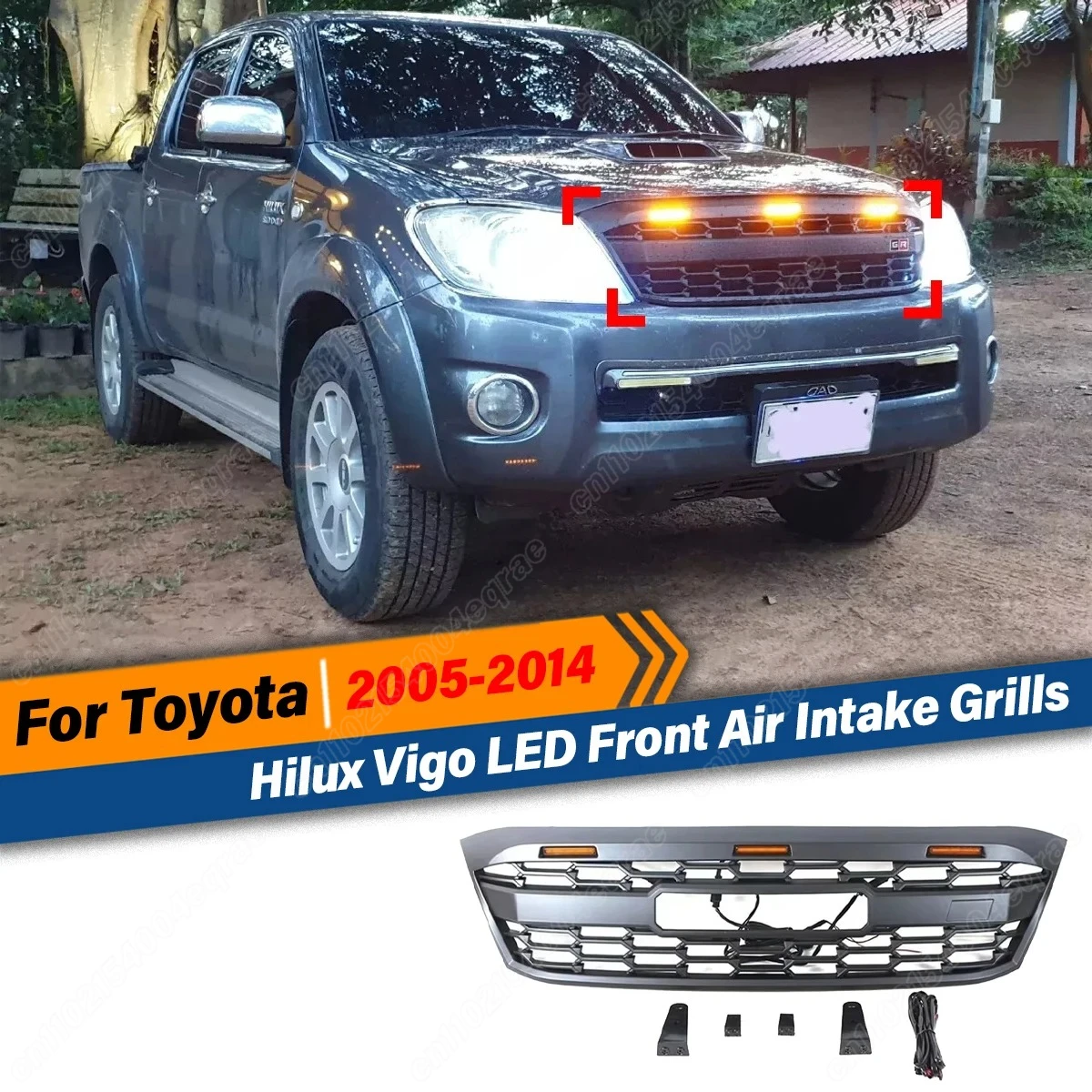 

For Toyota Hilux Vigo 2005 2006 2007 2008 2009 2010 2011 2012 2013 2014 Front Racing Grill Mesh LED Air Intake Grille Body Kits