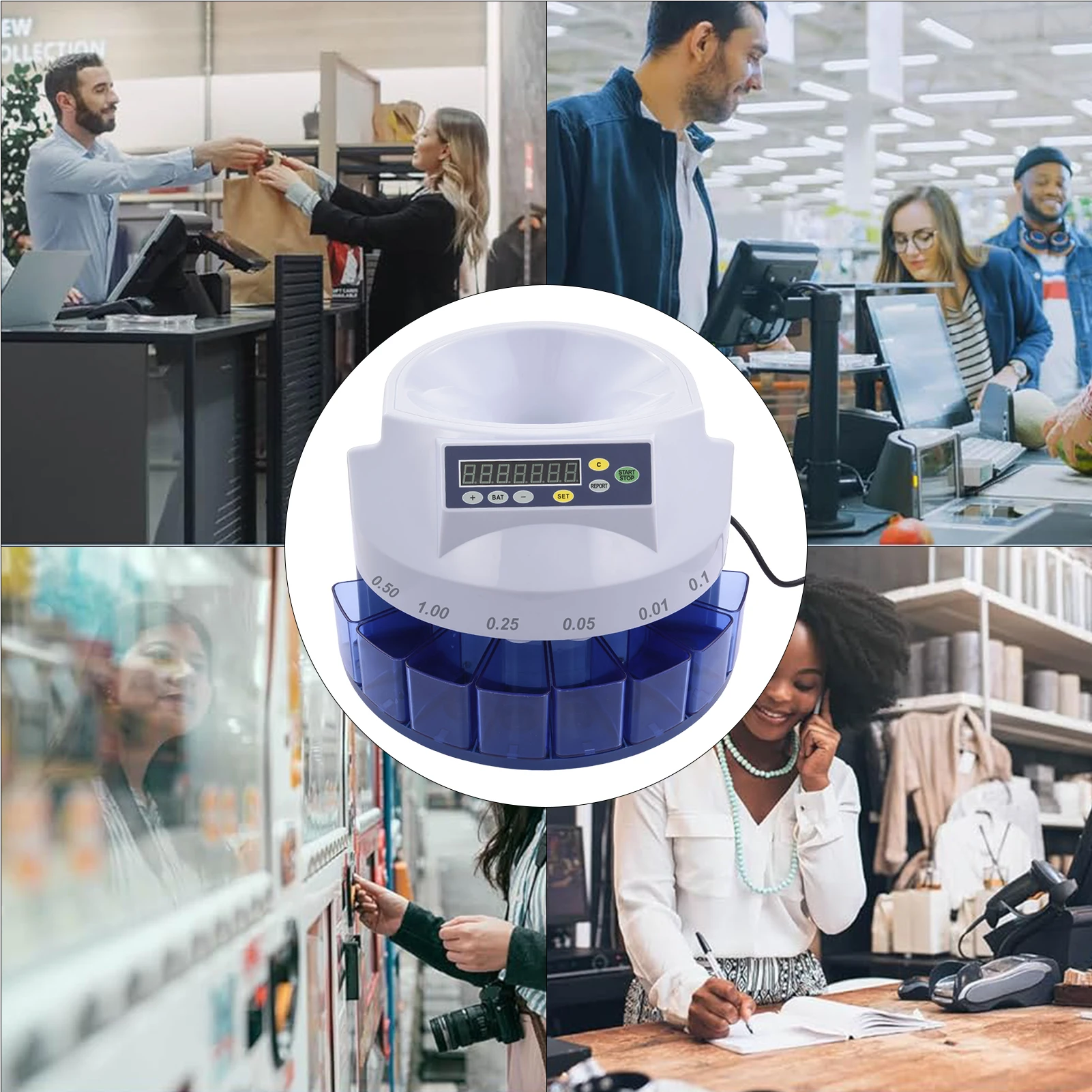 آلة فرز العملات المعدنية آلة عداد العملات المعدنية الكهربائية عرض العد الرقمي آلة العملات المعدنية، 216 عملة/دقيقة عداد التغيير